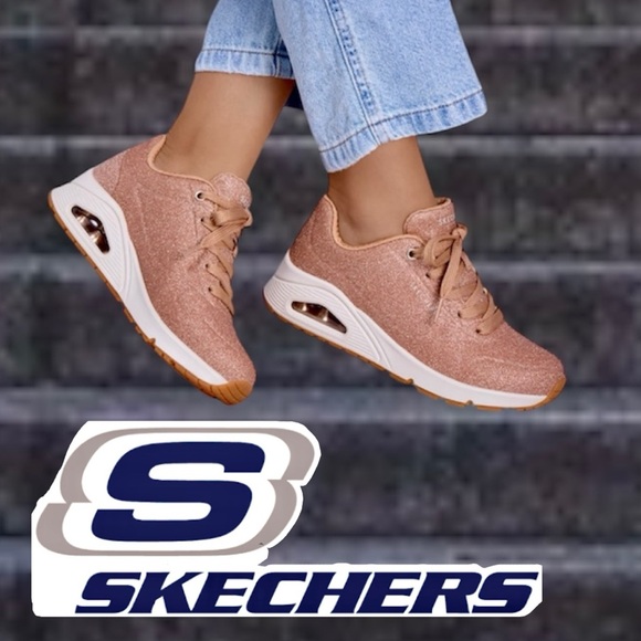 •Skechers Street Rosegold Uno-Glitter Bomb Sneakers SZ 10! NEW! - Picture 1 of 16